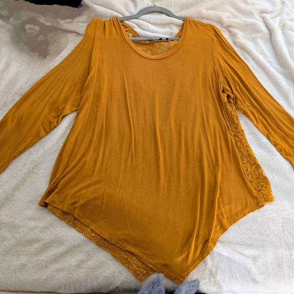 Grace Elements mustard lace back asymmetric tunic blouse size XL - Picture 6 of 16